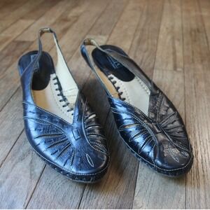 Pikolinos Leather Slingback Kitten Heels 41 EU 10-10.5 Pointed Toe Dress Black